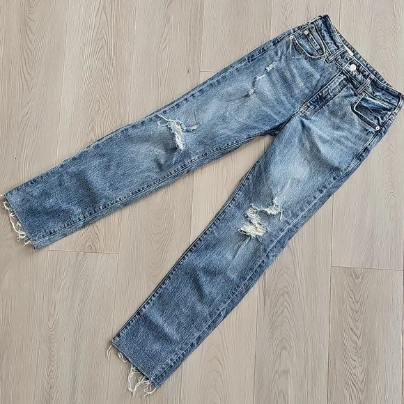 Anthropologie Pilcro The Vintage Straight Distressed Denim High Rise Jeans Sz 25 - Picture 2 of 16